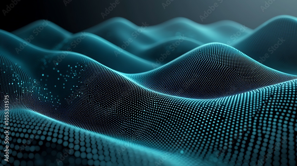 Abstract blue and black wave pattern with glowing dots, creating a digital, futuristic, and technological aesthetic. Abstract blue and black wave pattern with glowing dots, creating a digital, futuristic, and technological aesthetic.