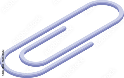 Purple paperclip in isometric view holding sheets of paper together, ideal for office and stationery related designs