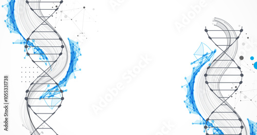 Science template, wallpaper or banner with a DNA molecules. Hand drawn vector.