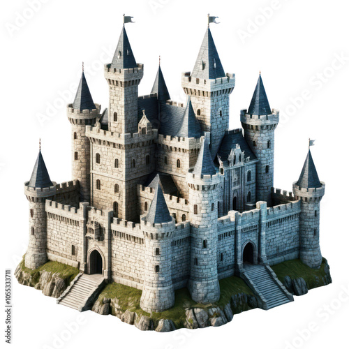 3d Stone Castle isolated on a white background