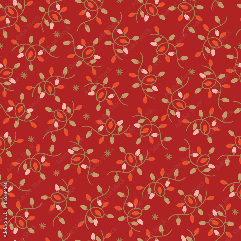 Christmas seamless pattern with garlands on red background. Perfect for wallpaper, gift paper, winter greeting cards. Vector illustration Christmas seamless pattern with garlands on red background. Perfect for wallpaper, gift paper, winter greeting cards. Vector illustration