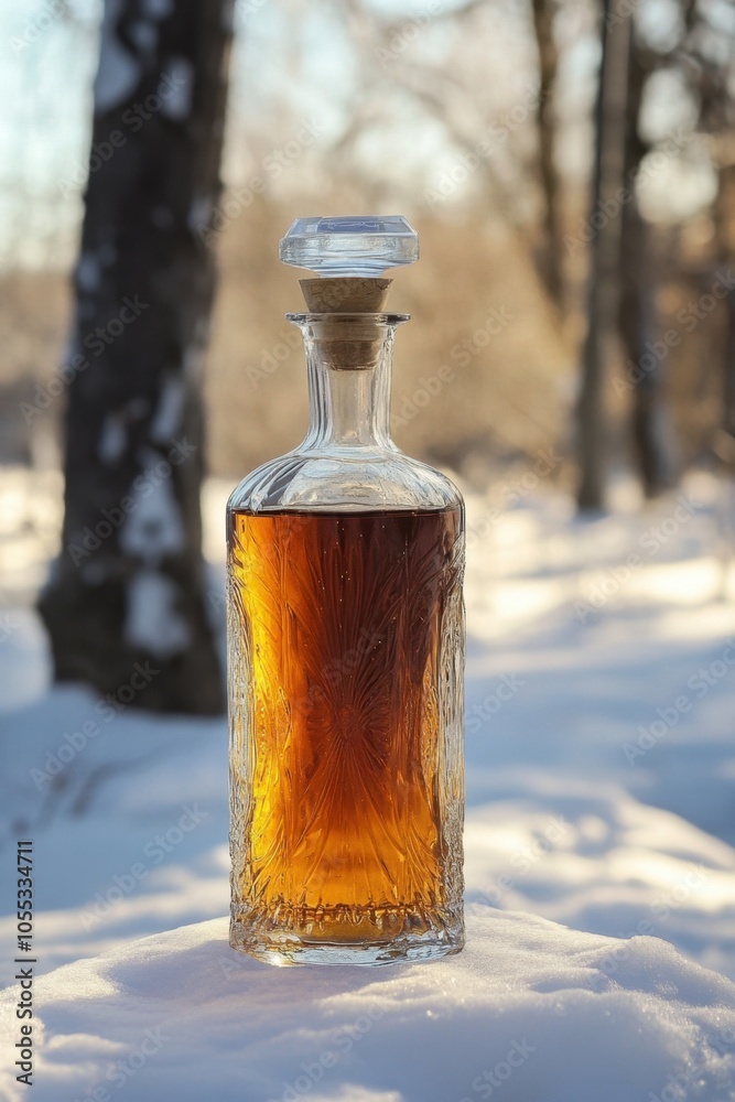 Autumn Maple Syrup Bottle on Rustic Wooden Table. National Harvey Wallbanger Day.