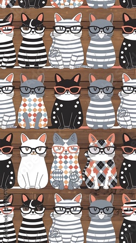 Seamless pattern with hipster cute cats for children