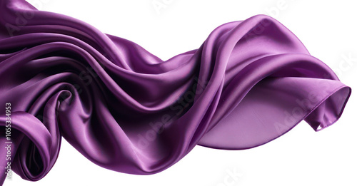 Purple luxurious silk cloth floating in the air isolated on transparent background