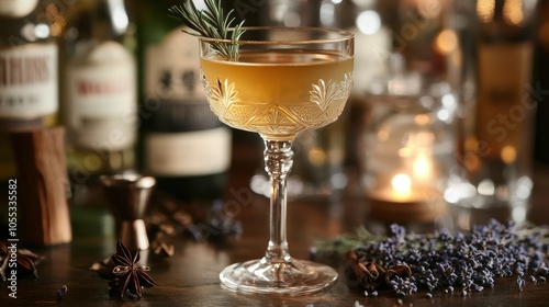 Elegant Cocktail with Herbal Garnish in Vintage Glass. National Harvey Wallbanger Day. photo