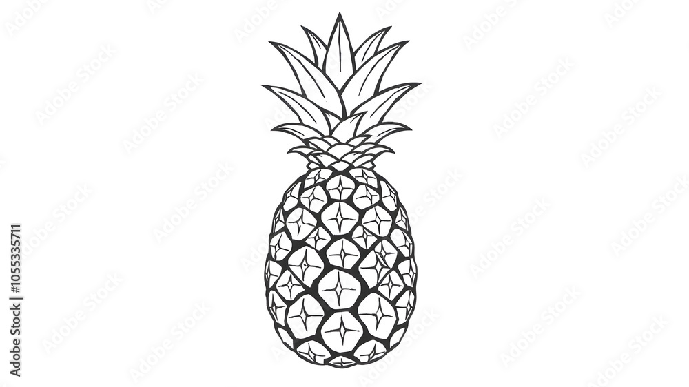 Fototapeta premium Pineapple outline illustration. Generative AI