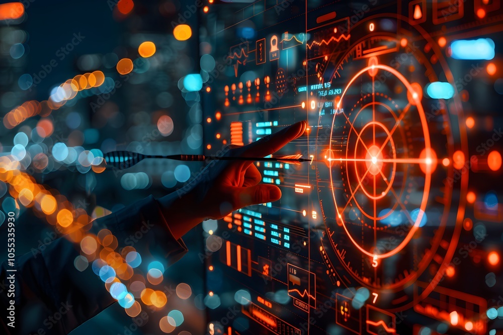 Futuristic Data Interface with Hand Interacting with Digital Dashboard for Technology Design Futuristic Data Interface with Hand Interacting with Digital Dashboard for Technology Design