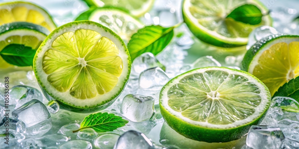 Lively green lemon slices and ice cubes float in sparkling water, creating a refreshing summer drink. Crisp aesthetics and vibrant citrus notes evoke delightful summer vibes. Lively green lemon slices and ice cubes float in sparkling water, creating a refreshing summer drink. Crisp aesthetics and vibrant citrus notes evoke delightful summer vibes.