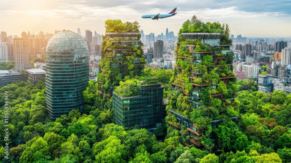 Obraz premium oaring Towards a Greener Future.Sustainable urban development, eco-friendly architecture, green technology, future of transportation, climate-conscious travel.