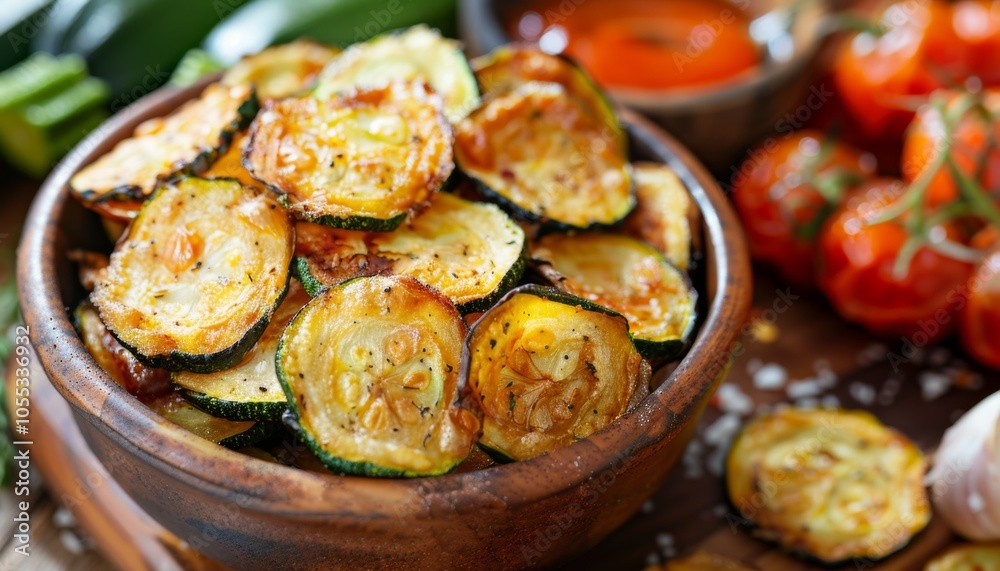 Freshly Grilled Zucchini Slices in a Dark Bowl with Herbs. National Roasting Month Freshly Grilled Zucchini Slices in a Dark Bowl with Herbs. National Roasting Month