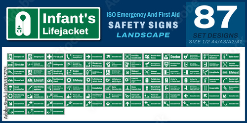 87 set iso emergency and first aid safety signs v46_infant's lifejacket_landscape size 1/2 a4,a3,a2,a1