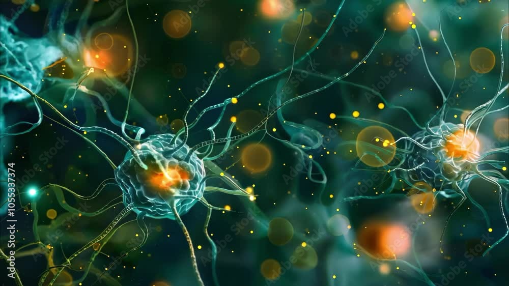 A digital illustration of neurons with glowing connections and particles, representing neural activity or brain functions. A digital illustration of neurons with glowing connections and particles, representing neural activity or brain functions.