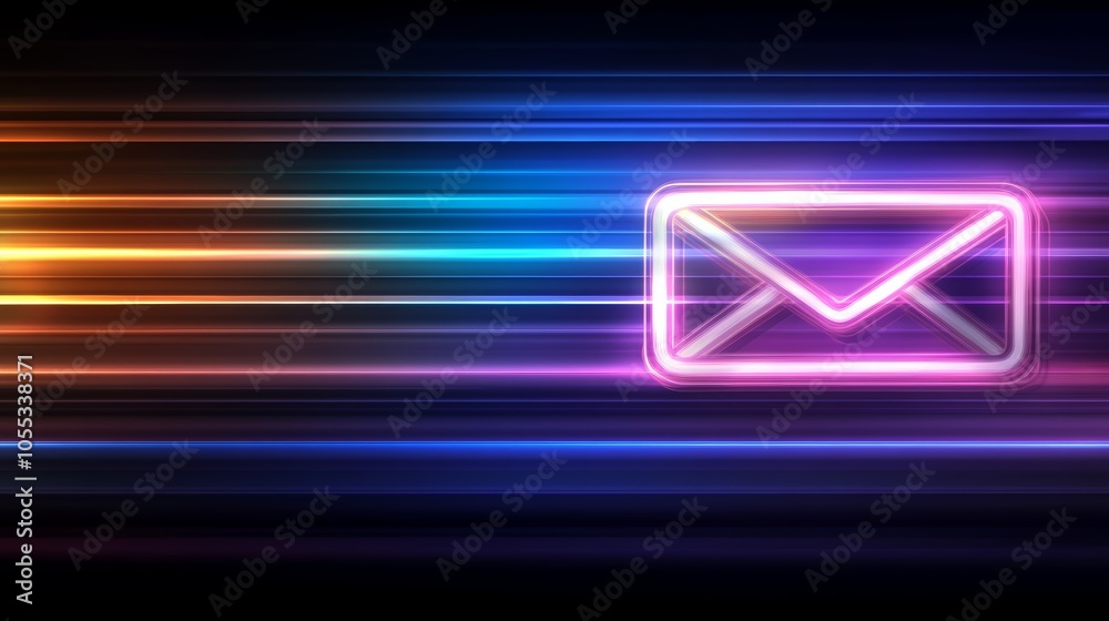 Vivid neon email icon on dark background, symbolizing communication in the digital age Vivid neon email icon on dark background, symbolizing communication in the digital age
