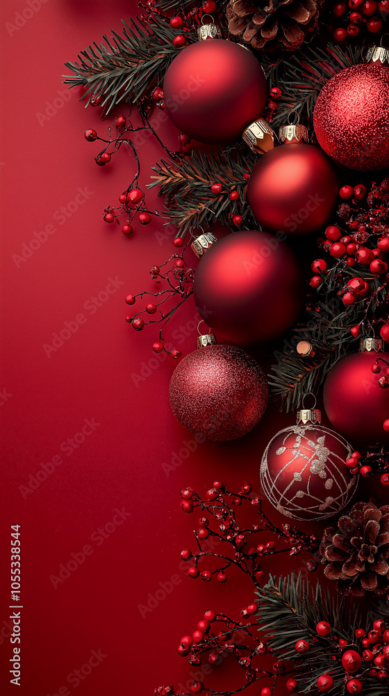 christmas ornaments on red background as a x-mas wallpaper on tree christmas ornaments on red background as a x-mas wallpaper on tree