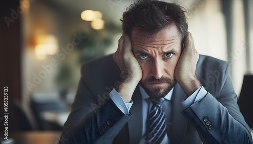 Close-up Portrait of a Man in a Suit with a Worried Expression