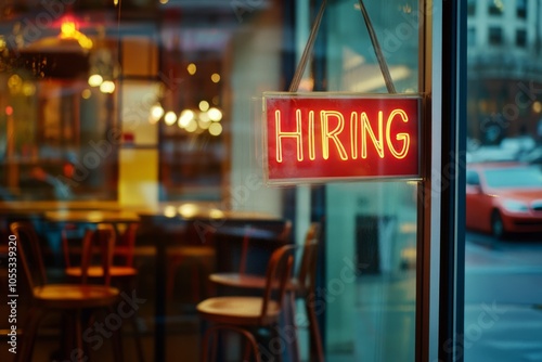 Hiring Sign in a Cafe Window photo