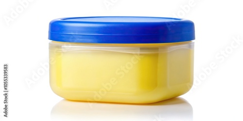 Aerial view of yellow Vaseline jar on white background photo