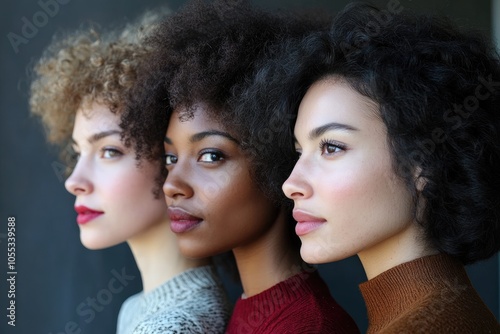 Three diverse women sharing a vision of future success