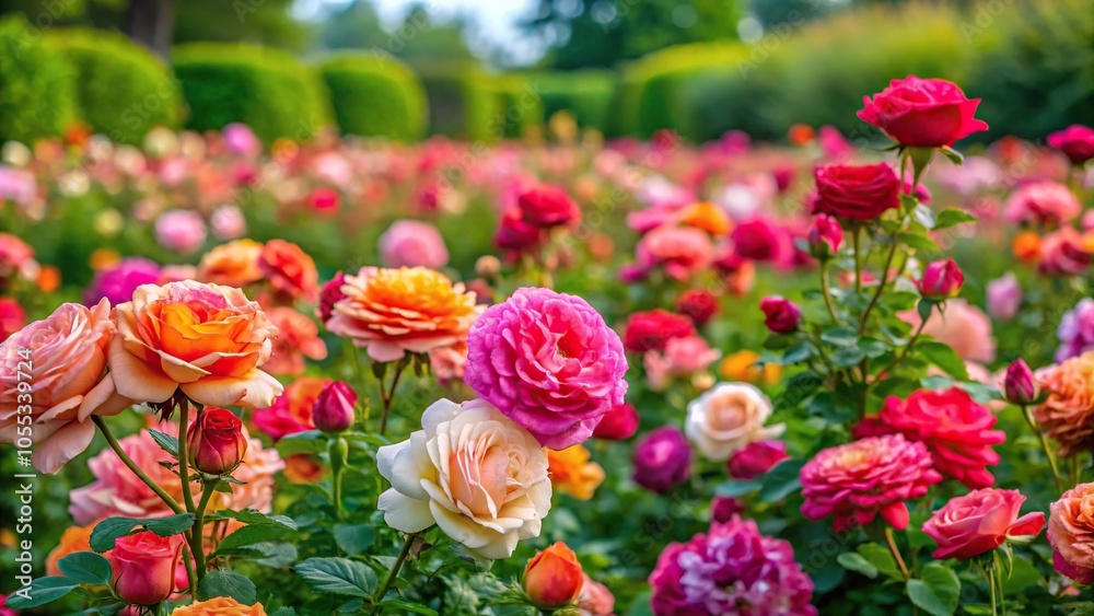 A field of roses in full bloom with vibrant colors and lush greenery surrounding them, blooming meadow, serene atmosphere, floral arrangement A field of roses in full bloom with vibrant colors and lush greenery surrounding them, blooming meadow, serene atmosphere, floral arrangement