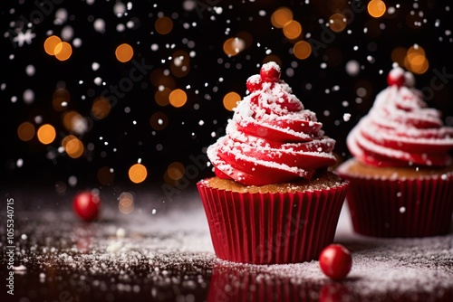 Christmas cupcakes. Festive Christmas and New Year baking ideas. Generative Ai