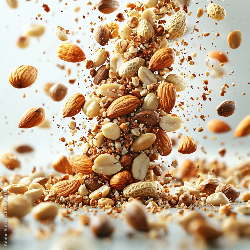 Fototapeta premium Celebrate World Vegan Month with a vibrant arrangement of nuts. Ideal for health-focused content, recipes, blogs, and promotional materials for vegan products.