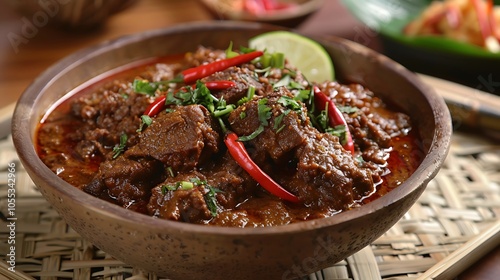 Rendang daging a dish featuring tender meat cooked in coconut milk and a blend of aromatic spices