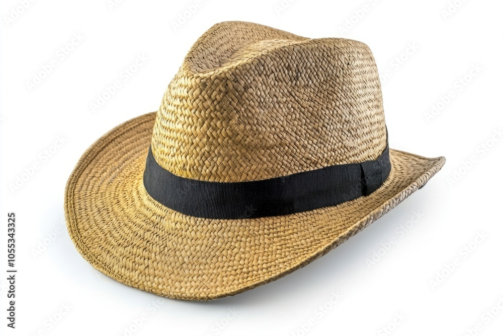 Isolated Panama style straw hat for summer sun protection. Isolated Panama style straw hat for summer sun protection.