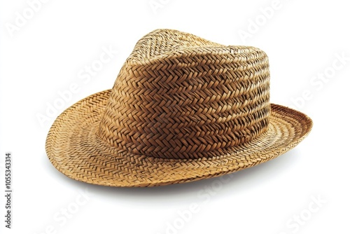 straw fedora hat isolated on a white background