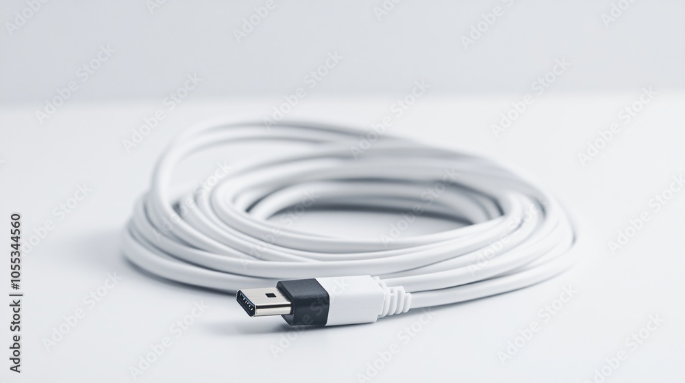 Neatly Coiled USB Cable with Intricate Detail