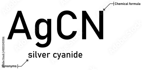 Silver cyanide chemical formula and synonyms with callout titles