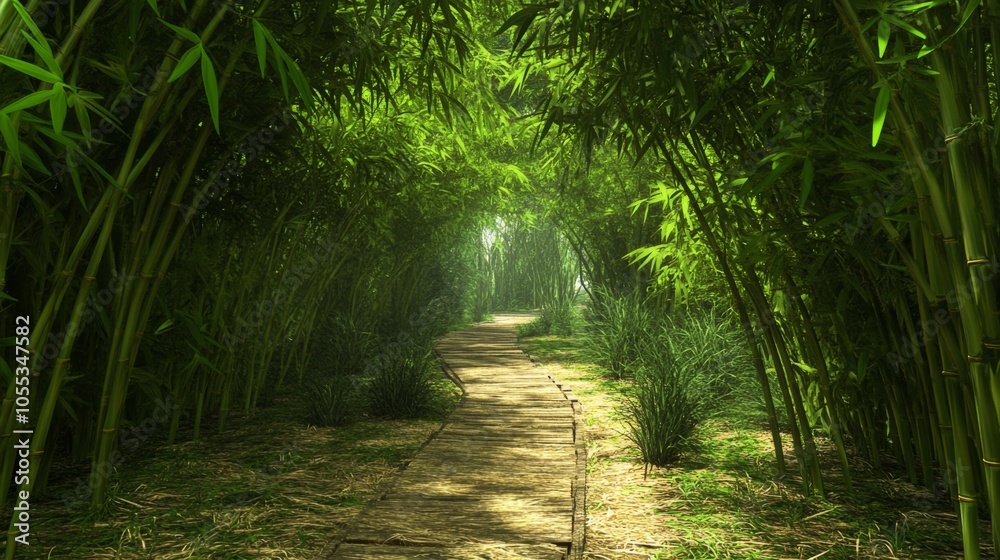 Obraz premium A path through a forest of bamboo trees