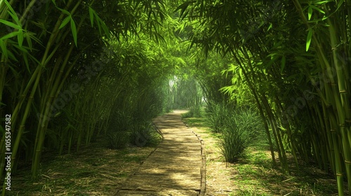 A path through a forest of bamboo trees