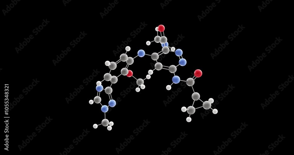 Deucravacitinib molecule, rotating 3D model of sotyktu, looped video on a black background Deucravacitinib molecule, rotating 3D model of sotyktu, looped video on a black background