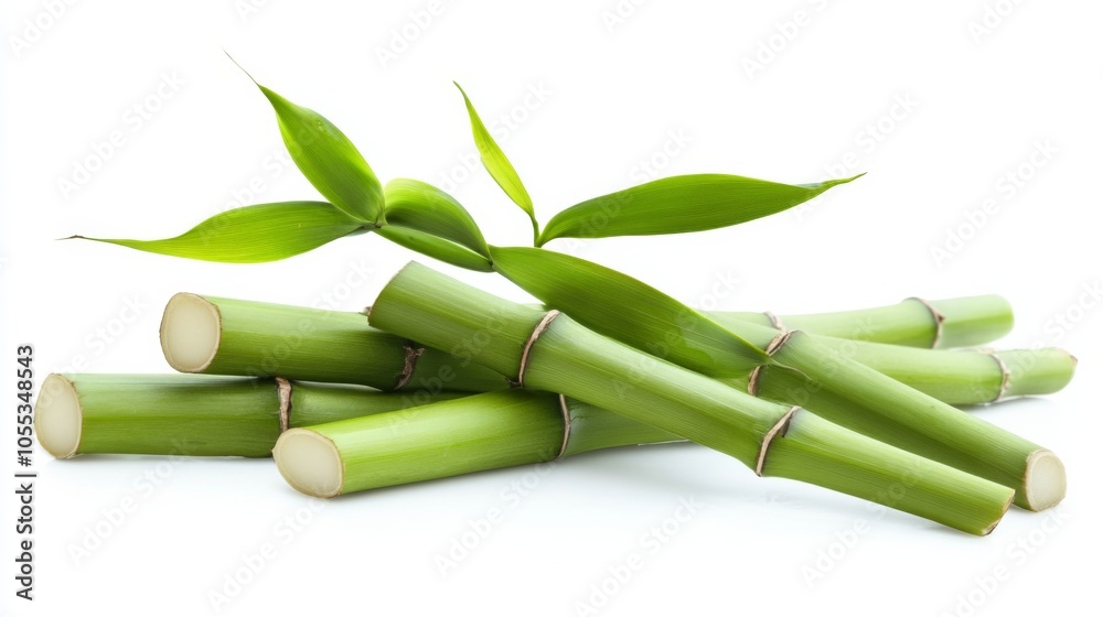 Fototapeta premium A bunch of bamboo sticks are laying on a white background