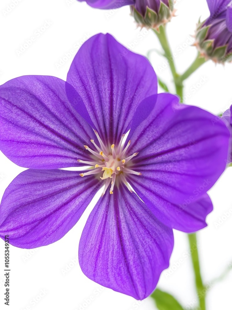 Close-up of a vibrant purple summer flower against a clean white background, purple flower, bright, nature Close-up of a vibrant purple summer flower against a clean white background, purple flower, bright, nature