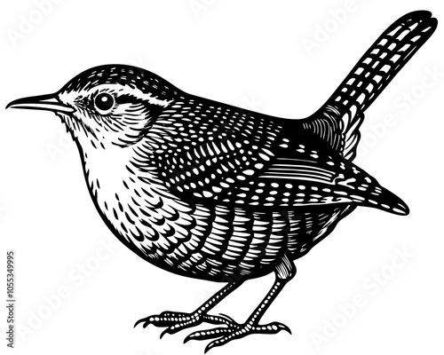 Eurasian Wren Silhouette vector illustration on a white background