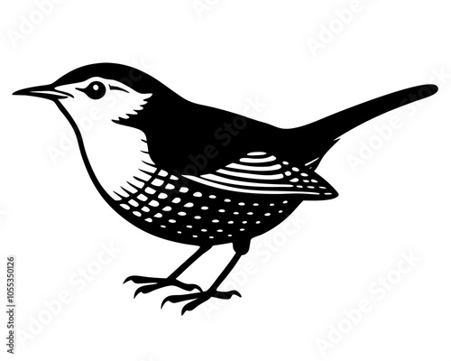 Eurasian Wren Silhouette vector illustration on a white background