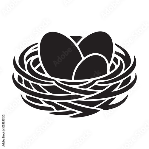 Heart-shaped straw basket with bread and eggs on a white background