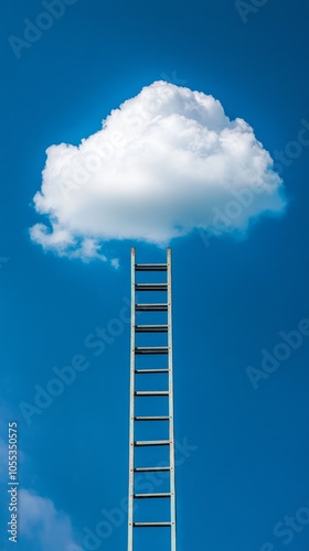 A ladder is on top of a cloud in the sky