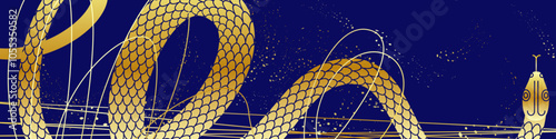 abstract banner with golden snake on blue background