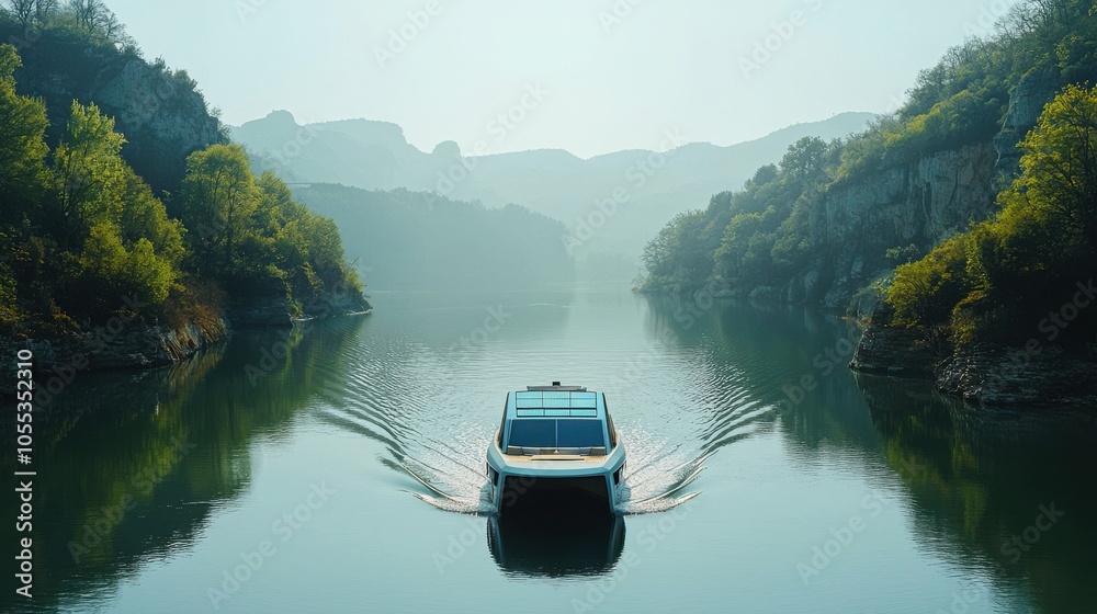 Naklejka premium The water is calm and the sky is overcast, creating a peaceful