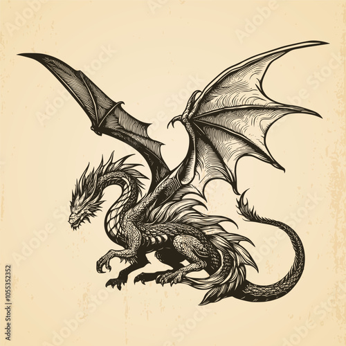 hand drawn vintage dragon  illustration isolated background