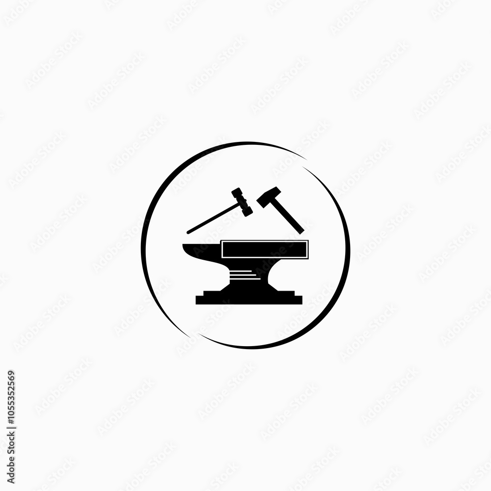 Anvil with hammer white icon isolated on white background. Anvil with hammer white icon isolated on white background.
