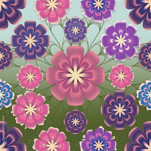 Abstract Floral 3d Background, Vector Seamless Pattern. Trendy Design Template