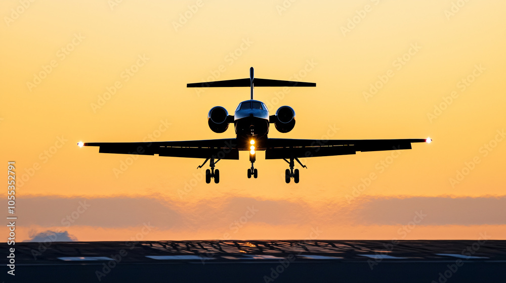 Naklejka premium a combat aircraft silhouette, twilight approach
