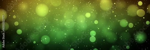 Abstract Green and Yellow Background with Glittering Bokeh Particles and Festive Holiday Lights