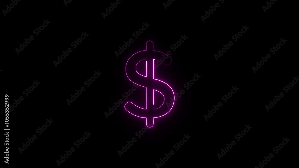 Business and finance conceptual neon light dollar icon animation.