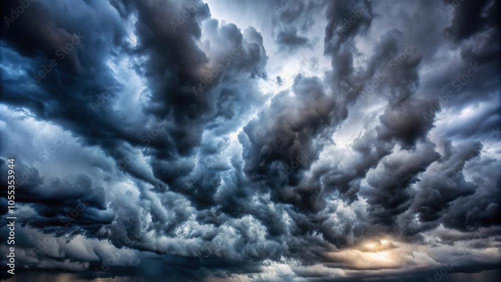 Obraz premium Dramatic stormy clouds with dark and ominous base, dramatic, dramatic lighting, turbulent, dark clouds, ominous