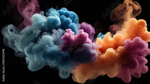 explosion,colored ,smoke ,black ,background,