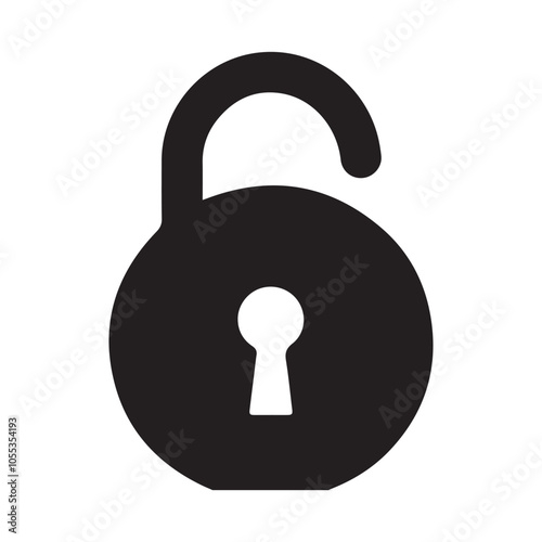 Black isolated icon of locked and unlocked lock on white background.  Silhouette of locked and unlocked padlock. Flat design.